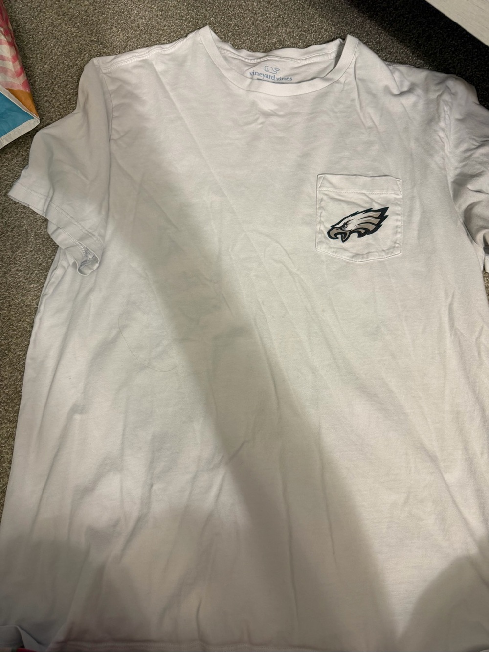 Vineyard Vines White Short Sleeve Pocket Tee with Eagles Logo